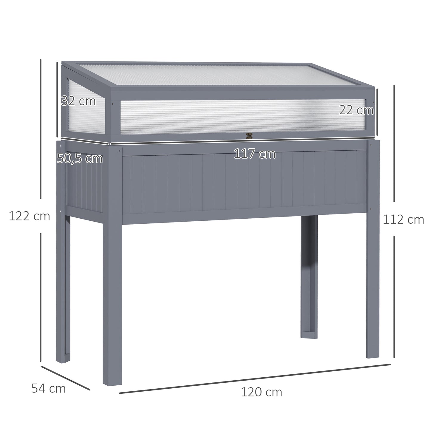 Højbed med drivhus 2-i-1 – 120 cm, grå