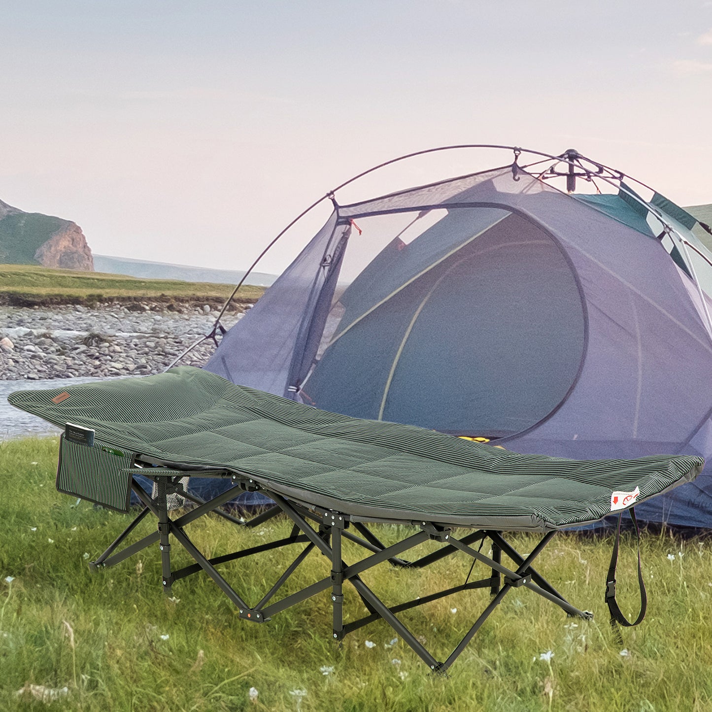 Outsunny liggestol, sammenfoldelig, justerbar ryg, med kopholder, op til 120 kg, 68 x 186 x 48 cm, grå