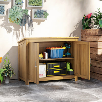 Outsunny havekasse, træskuffeskab med 2 hylder til have, terrasse, vejrbestandig, 110 x 50 x 85 cm, brun