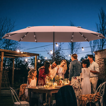 dobbelt parasol med LED-lys – Khaki