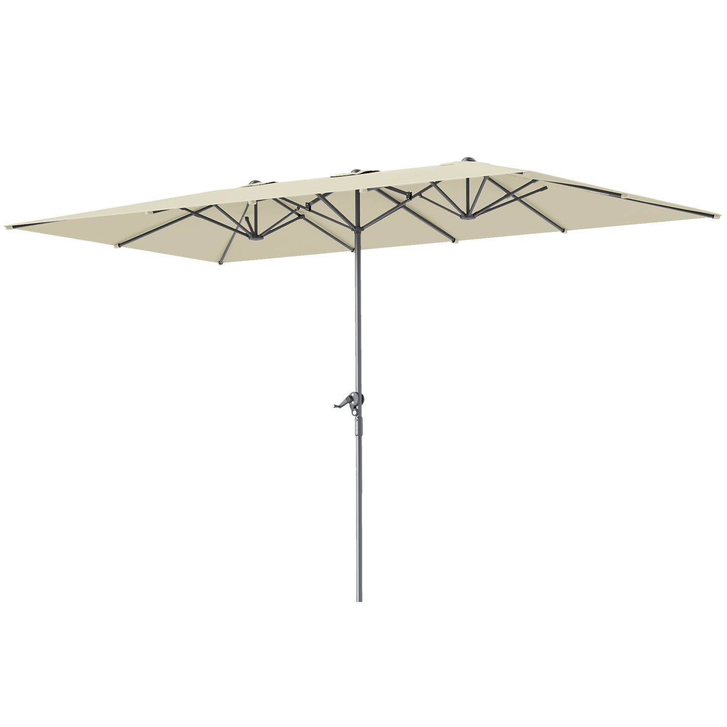 Outsunny Dobbelt Parasoll, 451 x 264 cm, Svingesystem, 12 Metal Spidser, Aluminium Stang, Cremehvid
