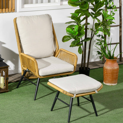 Justerbar havestol i polyrattan med fodskammel og hynder