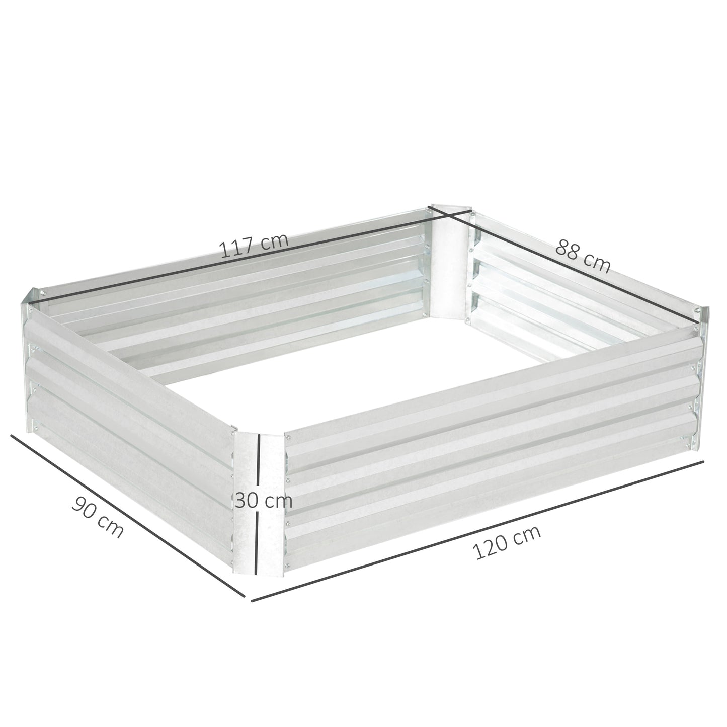 Outsunny hævet plantekasse af galvaniseret stål, blomsterkasse til haven, blomsterpotte, sølv, 120 x 90 x 30 cm