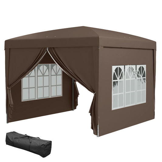 Outsunny 3 x 3 m pavillon med 4 sidepaneler, vindue, telt med UV-beskyttelse, have telt inklusive bæretaske, stål, kaffe