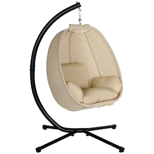 Outsunny Hængekøje, Æggeformet Gyngestol med Blødt Pude, Egnet til Indendørs- og Udendørsbrug, 125L x 95B x 170H cm, Khaki
