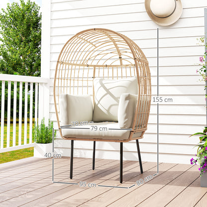 Outsunny Ægformet rotan lænestol med aftageligt pude, rotan stol til udendørs brug 95 x 80 x 155 cm Beige