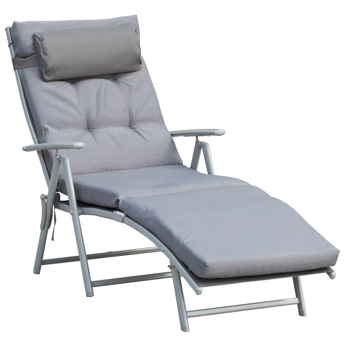 Outsunny justerbar liggestol med pude – Foldbar solseng i grå
