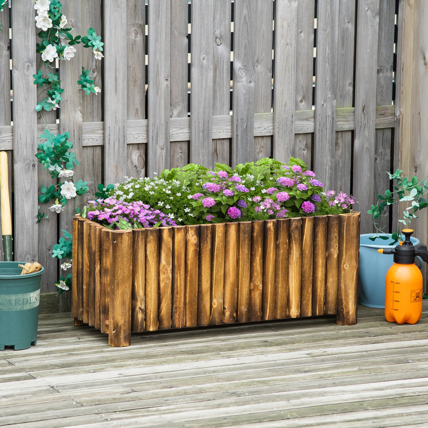 Outsunny hævet plantekasse, krydderhave, grøntsagsbed, blomsterbed, plantekasse, fyrretræ 100 x 38,5 x 40 cm