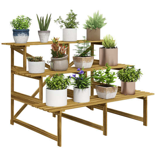 Outsunny Plant Stand, Flower Stand, Flower Shelf, Plant Shelf, Flower Stand, 3 Tiers, Pine Wood, 120 x 80 x 78 cm