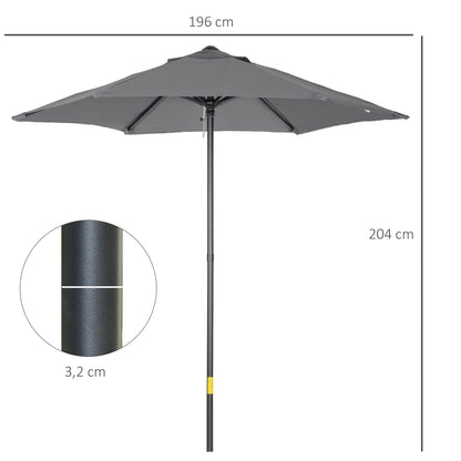 Outsunny Parasol Ø196 cm, sekskantet balkonparasol til strand, balkon, have, mørkegrå