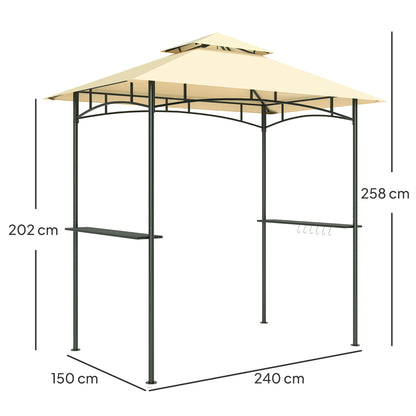 Outsunny Grillpavillon med LED-belysning, 240 x 150 x 258 cm, vandafvisende, flammehæmmende havepavillon med dobbeltlagtag