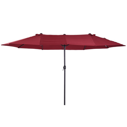 Outsunny Dobbelt Parasol 455 x 270 cm Haveparasol med Håndsving, Oval, Robust, Metalstang, Markedsparasol, Dobbelt Parasol, Terrasparasol, Solafskærmning til Strand, Balkon, Terrasse, Have, Vinsort