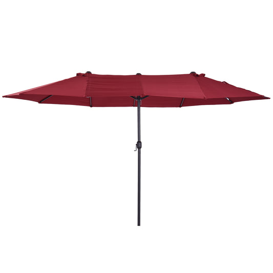 Outsunny Dobbelt Parasol 455 x 270 cm Haveparasol med Håndsving, Oval, Robust, Metalstang, Markedsparasol, Dobbelt Parasol, Terrasparasol, Solafskærmning til Strand, Balkon, Terrasse, Have, Vinsort