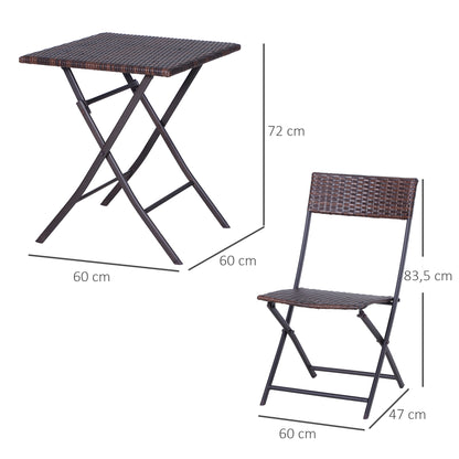 Havesæt i polyrattan – Bord og 2 klapstole, brun