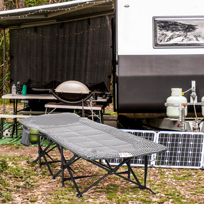 Outsunny sammenfoldelig liggestol med 1 sidelomme og 1 kopholder, 68 cm x 186 cm x 48 cm, sort-hvid