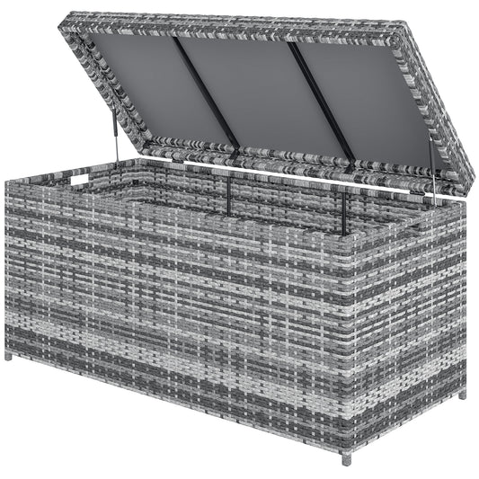 Outsunny Rattan Storage Box 380L Weatherproof Cushion Box with Lid UV-resistant 130 x 61 x 65 cm Dark Gray