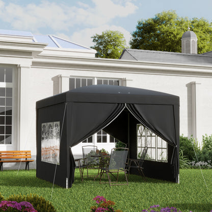 Outsunny foldbar pavillon 3x3 m med sider – sort