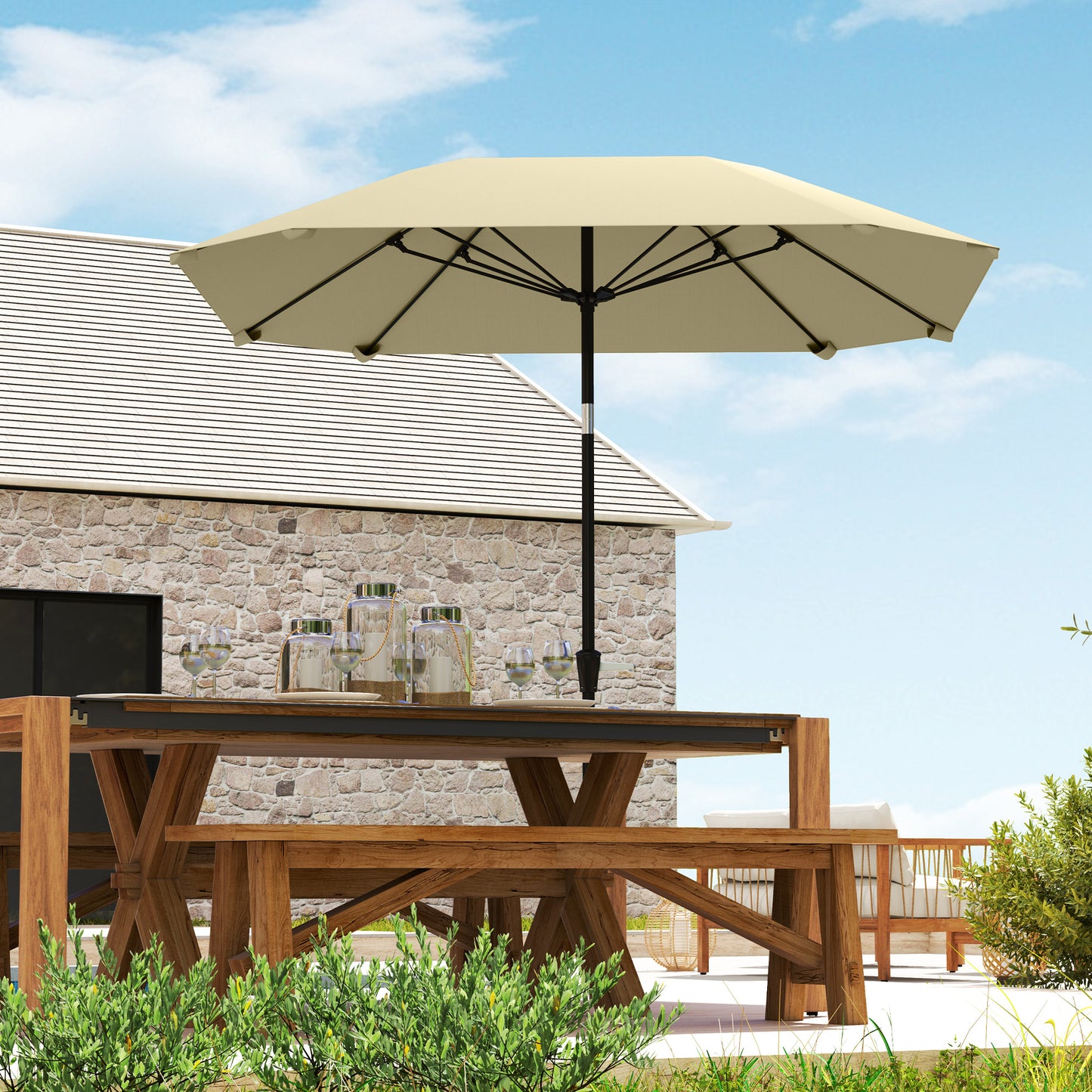 Beige parasol med hejs og knæk – Ø233 cm