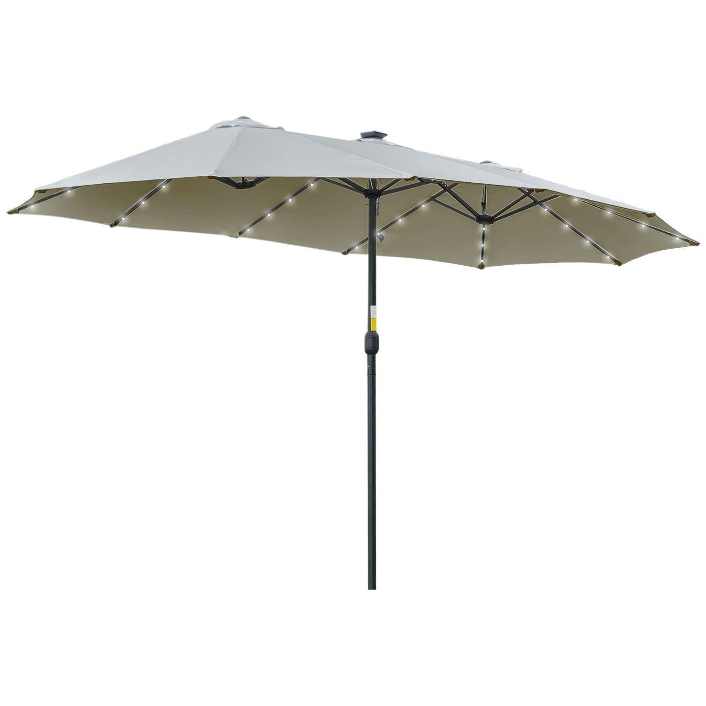 Outsunny Parasol med LED Sol 4,5m Dobbelt Parasol Haveparasol Markedsparasol Patio Parasol Oval Lysgrå+Sort