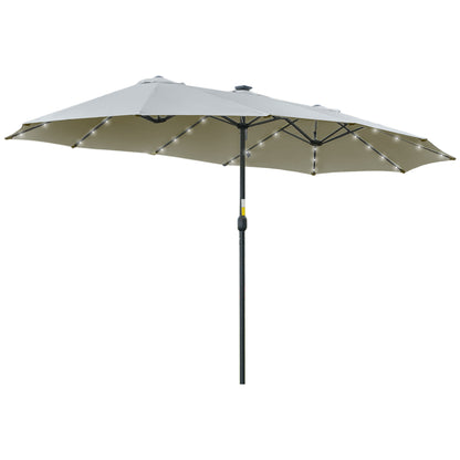 Outsunny Parasol med LED Sol 4,5m Dobbelt Parasol Haveparasol Markedsparasol Patio Parasol Oval Lysgrå+Sort