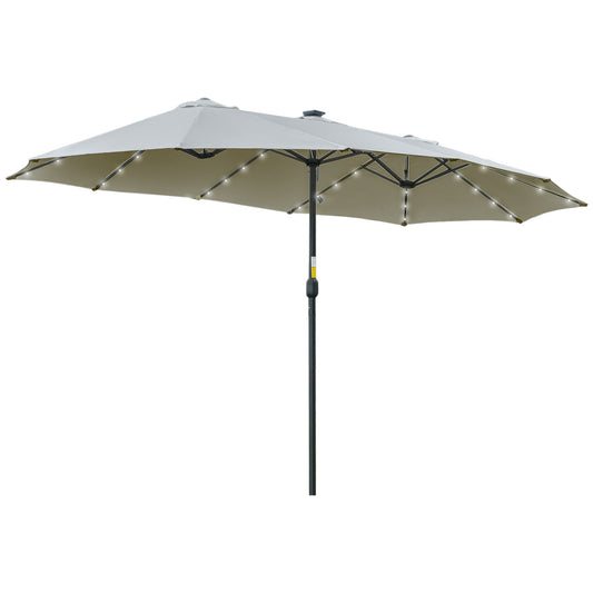 Outsunny Parasol med LED Sol 4,5m Dobbelt Parasol Haveparasol Markedsparasol Patio Parasol Oval Lysgrå+Sort